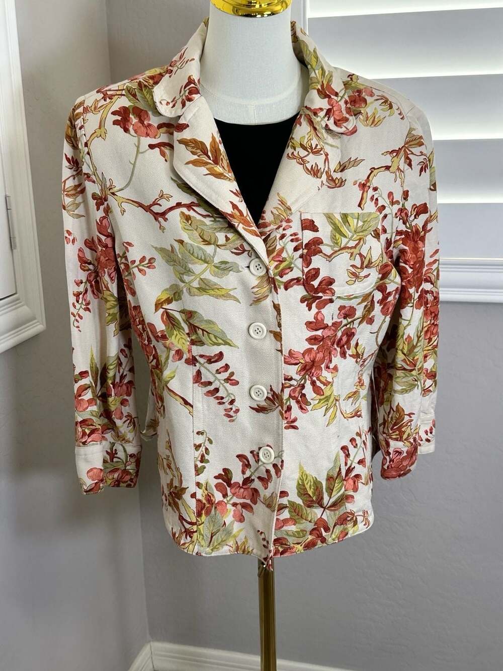 Emma James Floral Blazer Size 14 Multi-Color 3/4 Sleeve